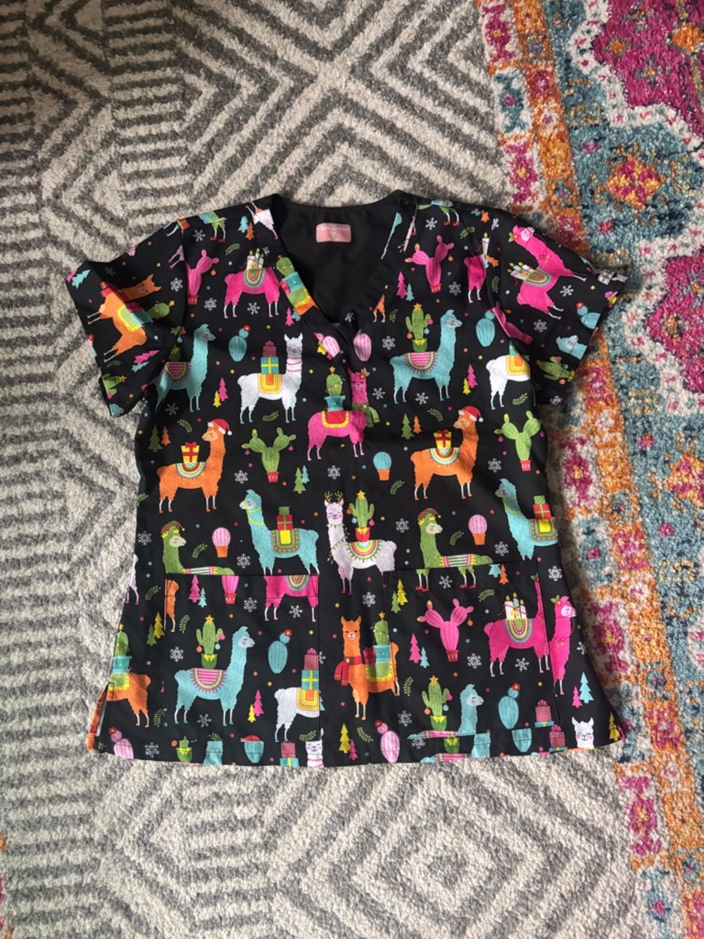 Ava Therese Holiday Llama scrub top